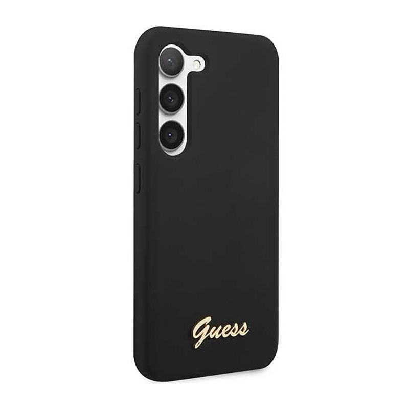 Guess silikoninis dėklas "Script Metal Logo" - Samsung Galaxy S23 (juodas)