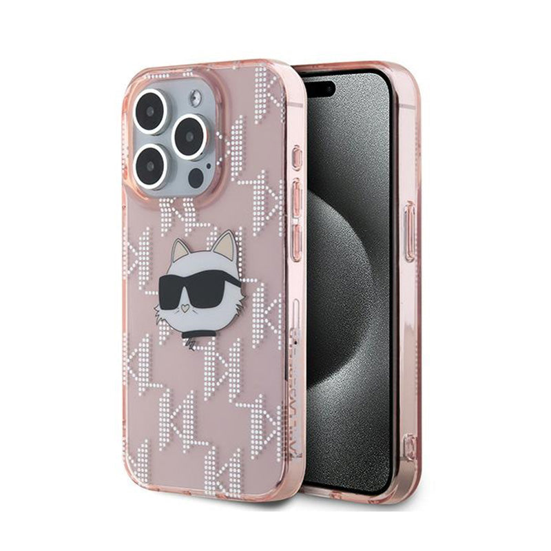 Karl Lagerfeld IML Choupette Head & Monogram – iPhone 15 Pro dėklas (rožinis)