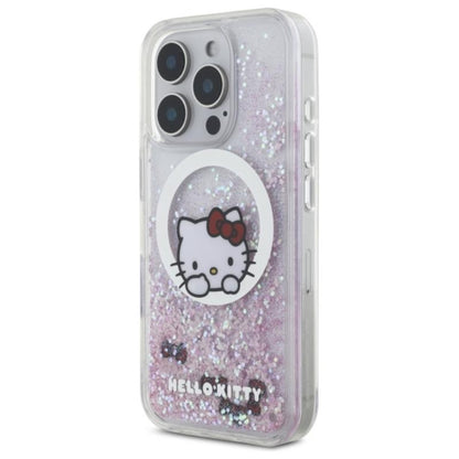 Hello Kitty Liquid Glitter Sweet Kitty Bows MagSafe – dėklas, skirtas iPhone 16 Pro Max (baltas)
