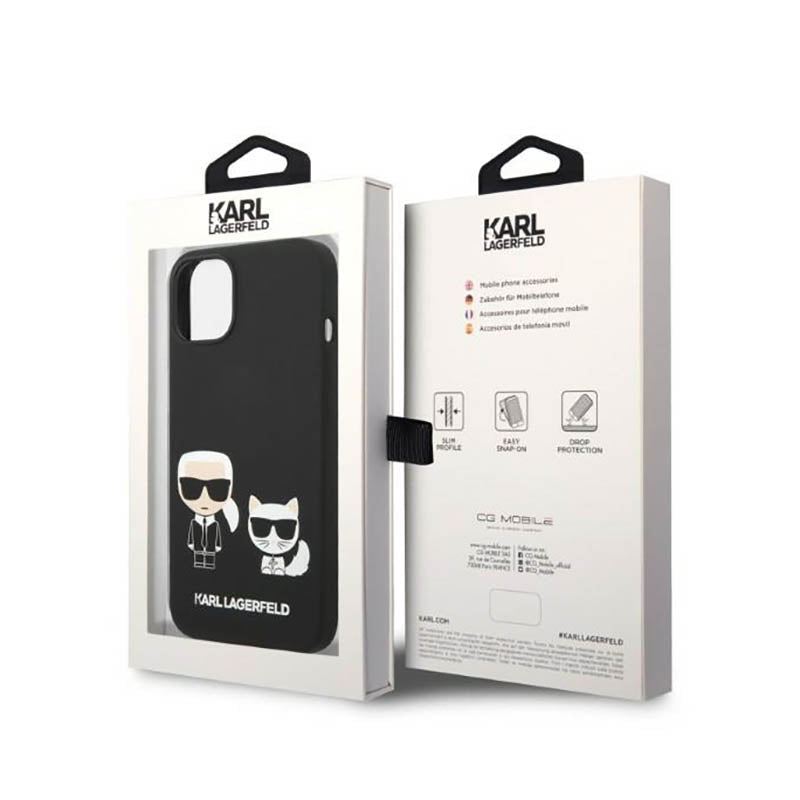 Karl Lagerfeld skystas silikonas Karl & Choupette MagSafe – dėklas, skirtas „iPhone 14 Plus“ (juodas)