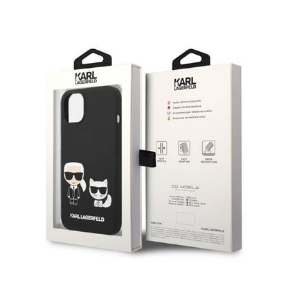 Karl Lagerfeld skystas silikonas Karl & Choupette MagSafe – dėklas, skirtas „iPhone 14 Plus“ (juodas)