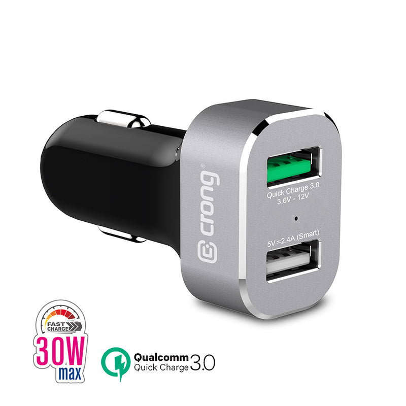 Crong Power automobilinis įkroviklis 30W 2 prievadų USB su QC 3.0 (aliuminis)