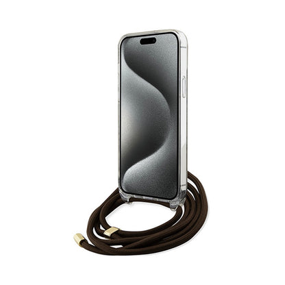 Guess Crossbody Cord 4G Print – iPhone 15 Pro dėklas (rudas)