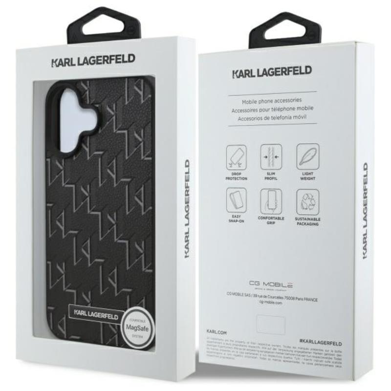 Karl Lagerfeld Hot Stamp MagSafe – Dėklas iPhone 16 (juodas)
