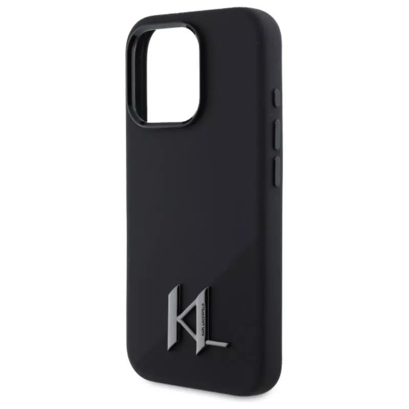 Karl Lagerfeld Silikoninis Shadow Metal Initial MagSafe – dėklas, skirtas iPhone 16 Pro (juodas)