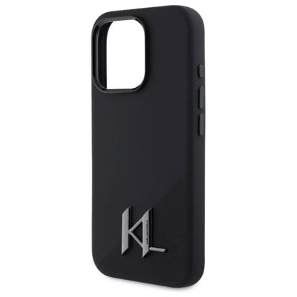 Karl Lagerfeld Silikoninis Shadow Metal Initial MagSafe – dėklas, skirtas iPhone 16 Pro (juodas)