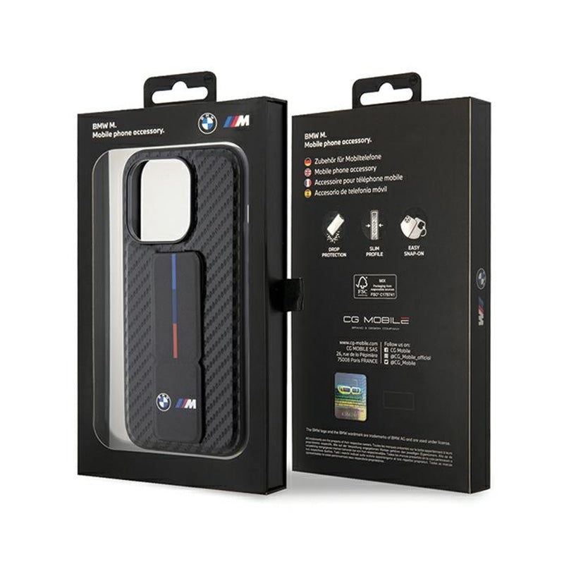BMW Grip Stand Smooth & Carbon – dėklas iPhone 15 Pro (juodas)