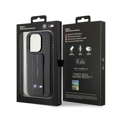 BMW Grip Stand Smooth & Carbon – dėklas iPhone 15 Pro (juodas)