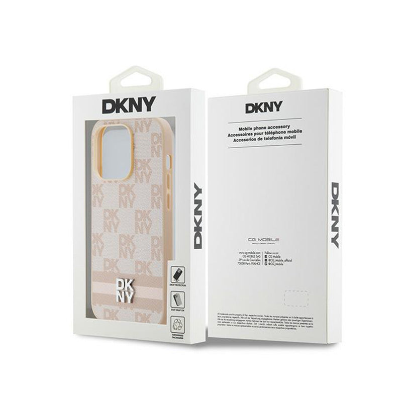 DKNY Odinis languotas vienspalvis raštas ir raštuotos juostelės – iPhone 14 Pro dėklas (rožinis)
