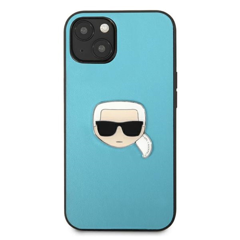 Karl Lagerfeld PU Leather Karl's Head Metal - dėklas iPhone 13 mini (mėlynas)