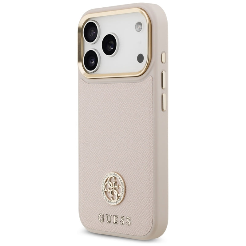 Guess Grūdėtas Strass Logotipas MagSafe dėklas iPhone 17 Pro (rožinis)