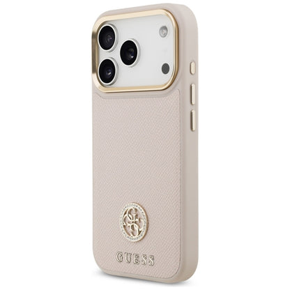 Guess Grūdėtas Strass Logotipas MagSafe dėklas iPhone 17 Pro (rožinis)