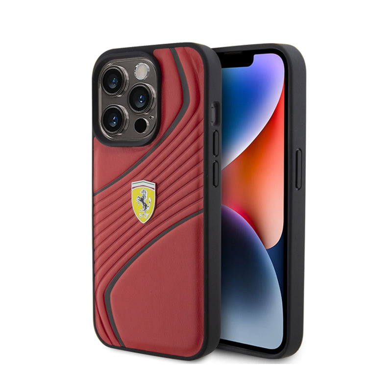 Ferrari Twist Metal Logo – dėklas, skirtas iPhone 15 Pro (raudonas)