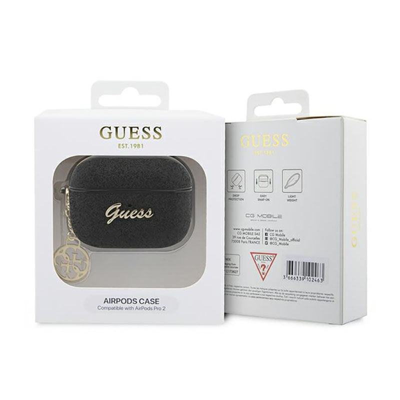 Guess 4G Glitter Flake – dėklas, skirtas „Apple AirPods Pro 2“ (juodas)