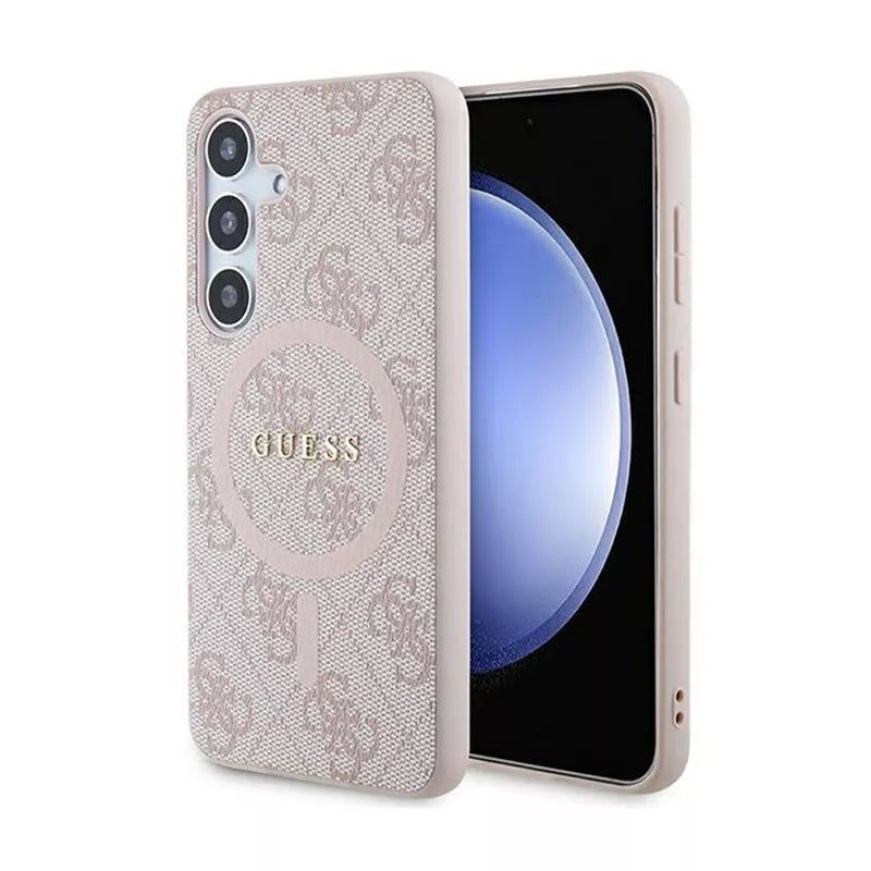 Guess 4G Collection Leather Metal Logo MagSafe – dėklas Samsung Galaxy S24 (rožinis)