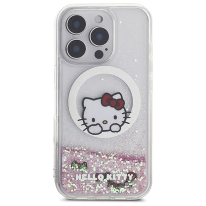 Hello Kitty Liquid Glitter Sweet Kitty Bows MagSafe – dėklas, skirtas iPhone 16 Pro Max (baltas)
