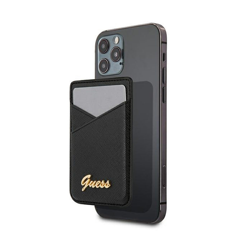 Guess Piniginė kortelės lizdas MagSafe Saffiano – magnetinė piniginė (juoda)