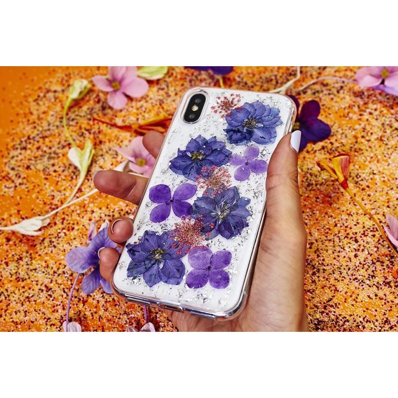 PURO Glam Hippie Chic dėklas, skirtas iPhone XR (tikri žali gėlių žiedlapiai)