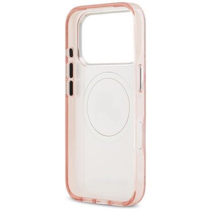 Karl Lagerfeld IML blizgučiai su Karl & Choupette galvų logotipu, MagSafe dėklas iPhone 17 Pro (rožinis)