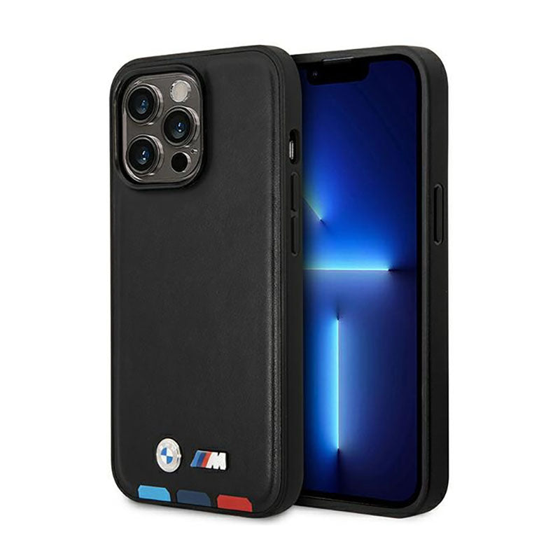 BMW Leather Hot Stamp Tricolor MagSafe – „iPhone 14 Pro Max“ dėklas (juodas)