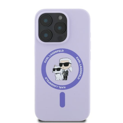 Karl Lagerfeld Silikoninis MagSafe dėklas su Karl & Choupette žiedu - iPhone 16 Pro Max (violetinis)