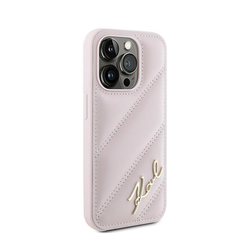Karl Lagerfeld Diagonal Quilted Script – Dėklas skirtas iPhone 15 Pro (Rožinis)