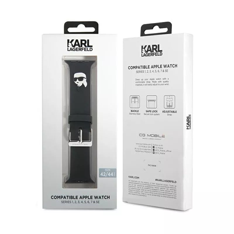 Karl Lagerfeld 3D guminis Karl galvos NFT - Apple Watch 42/44/45/49 mm dirželis (juodas)