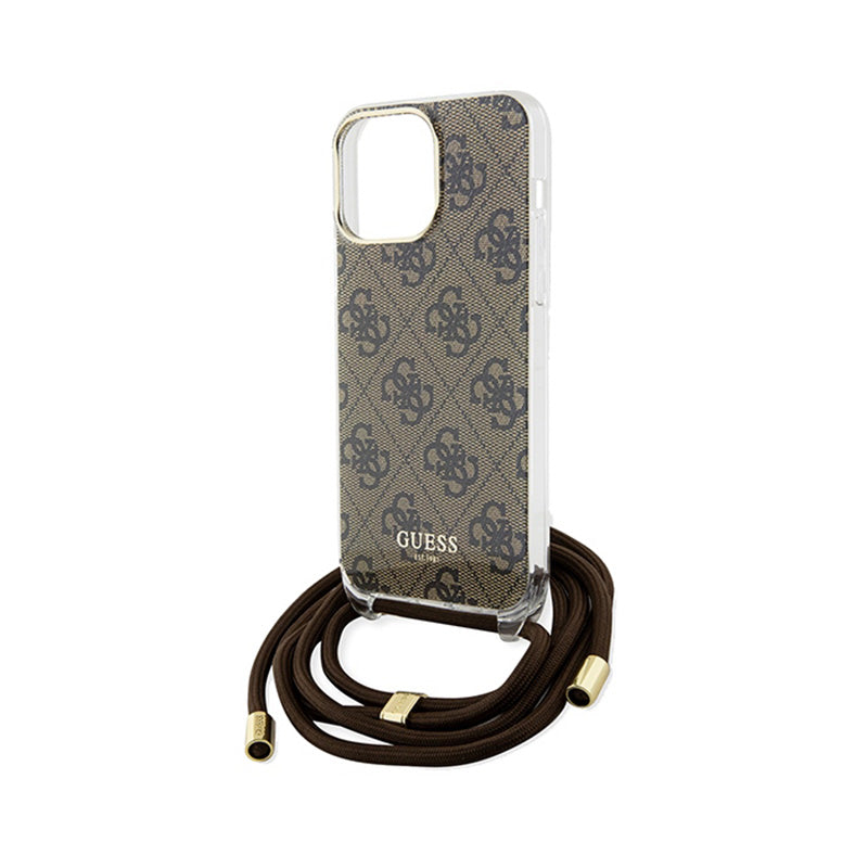 Guess Crossbody Cord 4G Print – iPhone 15 Pro dėklas (rudas)
