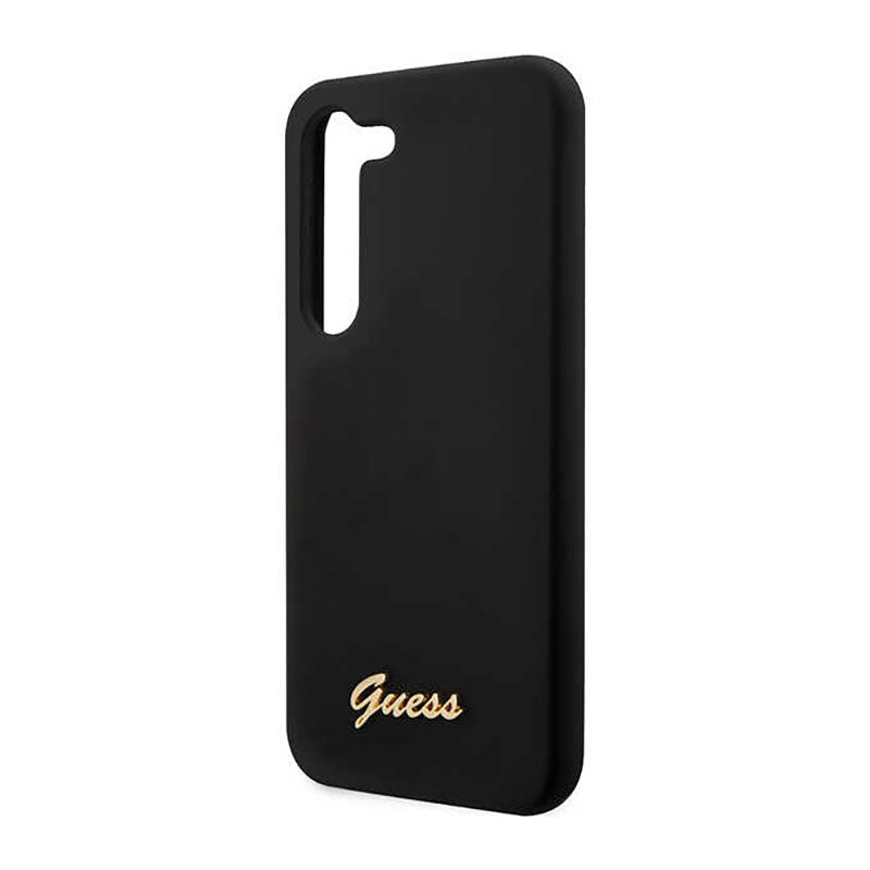 Guess silikoninis dėklas "Script Metal Logo" - Samsung Galaxy S23 (juodas)