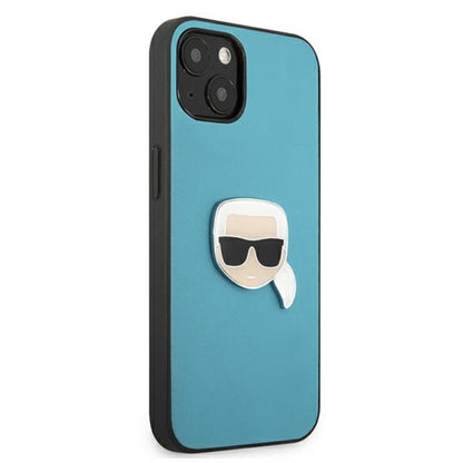 Karl Lagerfeld PU Leather Karl's Head Metal - dėklas iPhone 13 mini (mėlynas)