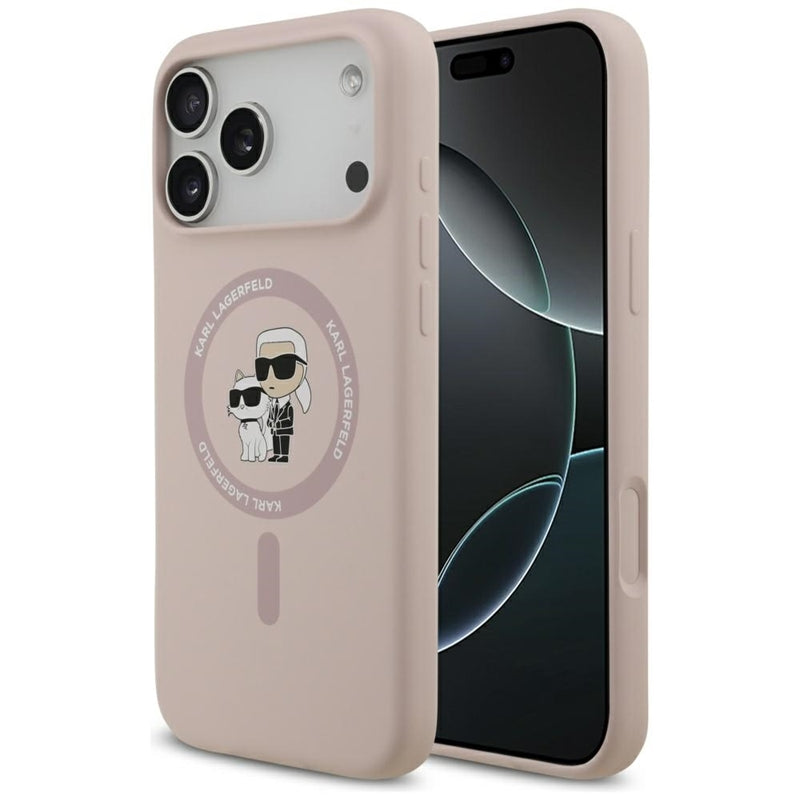 Karl Lagerfeld Silikoninis Karl & Choupette Žiedas MagSafe - Dėklas iPhone 17 Pro Max (rožinis)