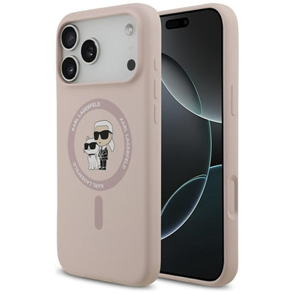 Karl Lagerfeld Silikoninis Karl & Choupette Žiedas MagSafe - Dėklas iPhone 17 Pro Max (rožinis)