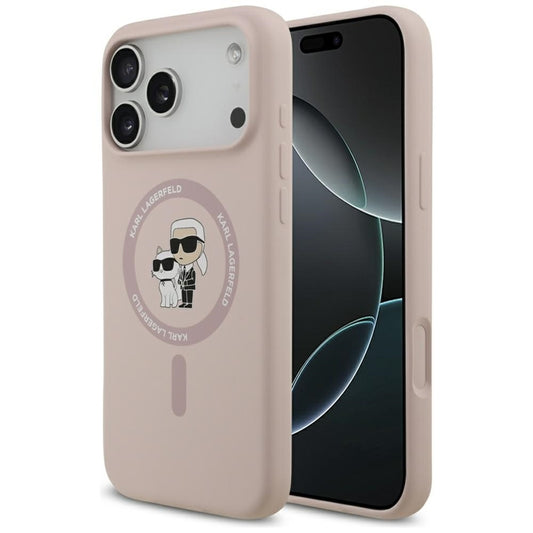Karl Lagerfeld Silikoninis Karl & Choupette Žiedas MagSafe - Dėklas iPhone 17 Pro Max (rožinis)