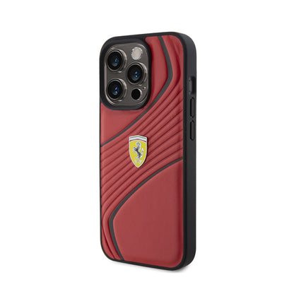 Ferrari Twist Metal Logo – dėklas, skirtas iPhone 15 Pro (raudonas)