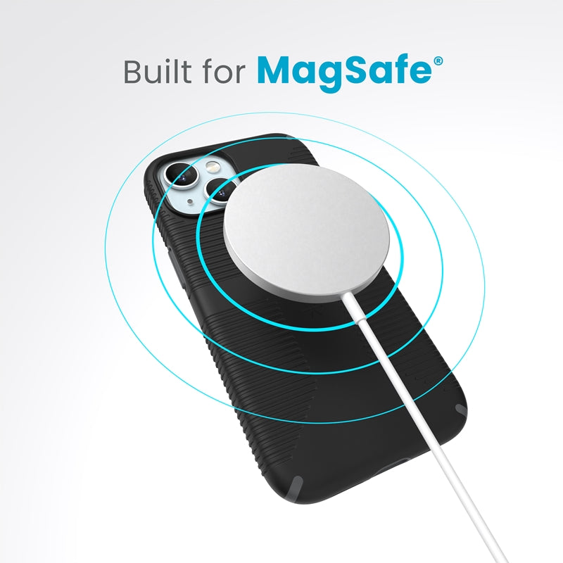 Speck Candyshell Grip MagSafe dėklas - iPhone 17e / 16e / 15 / 14 / 13 (Juodas / Skalūno pilkos)