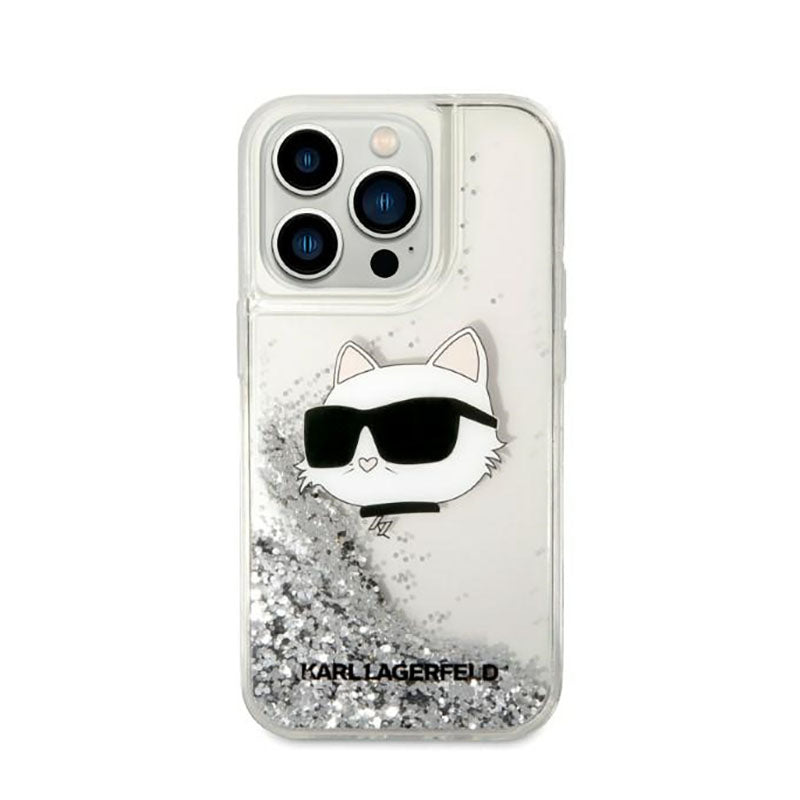 „Karl Lagerfeld Liquid Glitter NFT Choupette Head“ – dėklas, skirtas „iPhone 14 Pro“ (sidabro spalvos)