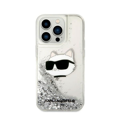 „Karl Lagerfeld Liquid Glitter NFT Choupette Head“ – dėklas, skirtas „iPhone 14 Pro“ (sidabro spalvos)