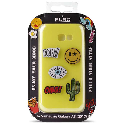 PURO Patch Mania – dėklas, skirtas „Samsung Galaxy A3“ (2017), su 5 lipdukais (geltonas)