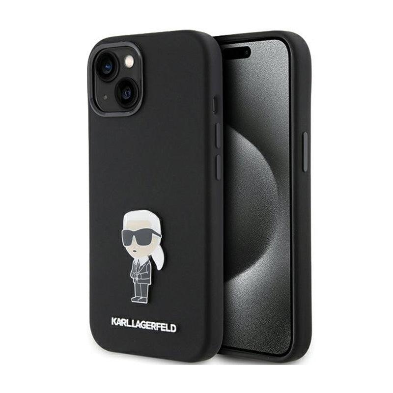 Karl Lagerfeld Silicone Ikonik Metal Pin – iPhone 15 dėklas (juodas)
