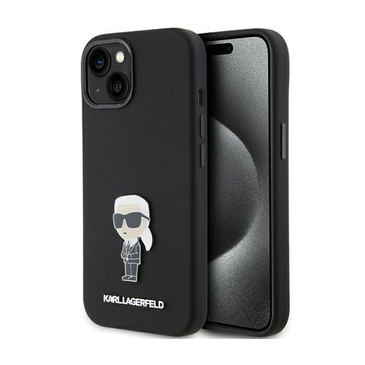 Karl Lagerfeld Silicone Ikonik Metal Pin – iPhone 15 dėklas (juodas)