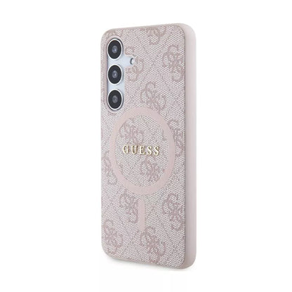 Guess 4G Collection Leather Metal Logo MagSafe – dėklas Samsung Galaxy S24 (rožinis)