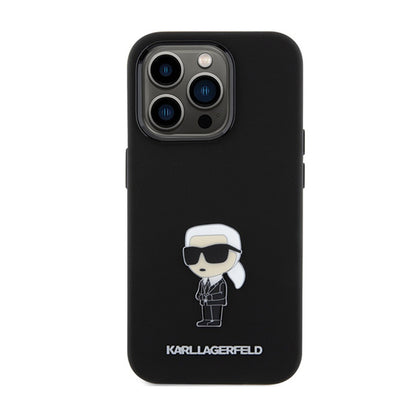 Karl Lagerfeld Silicone Ikonik Metal Pin – iPhone 15 Pro dėklas (juodas)