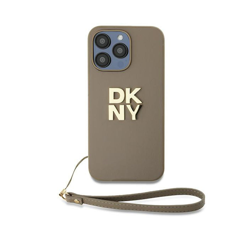 DKNY riešo dirželis su logotipu - dėklas iPhone 15 Pro (smėlio spalvos)