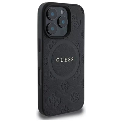 Guess Saffiano Peony Classic Logo MagSafe - dėklas iPhone 16 Pro Max (juoda)
