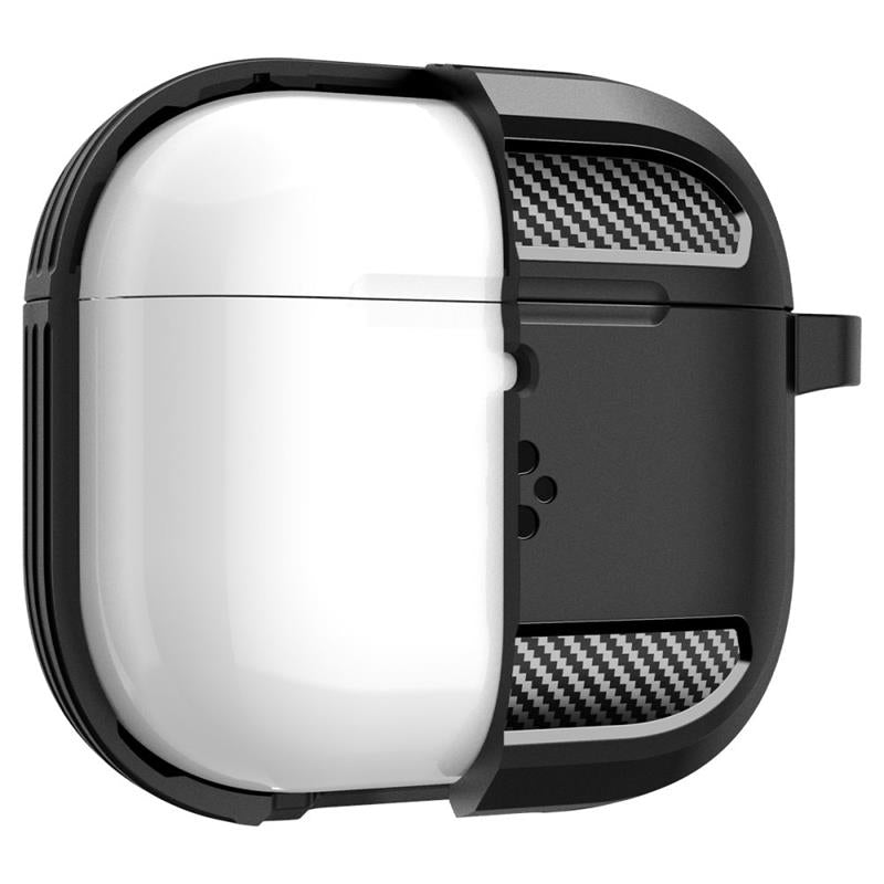 Spigen Rugged Armor – dėklas, skirtas „Apple AirPods 4“ (matiškai juoda)