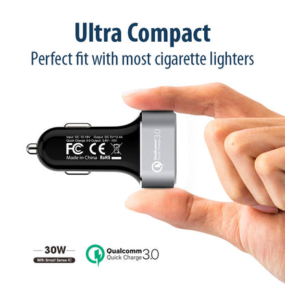 Crong Power automobilinis įkroviklis 30W 2 prievadų USB su QC 3.0 (aliuminis)