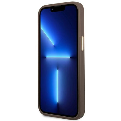 Guess 4G metalinis kameros krašto dėklas – dėklas, skirtas iPhone 14 Pro Max (ruda)