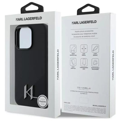 Karl Lagerfeld Silikoninis Shadow Metal Initial MagSafe – dėklas, skirtas iPhone 16 Pro (juodas)