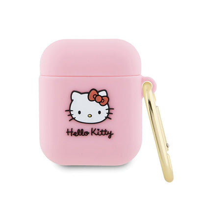 Hello Kitty Silikoninis 3D Katinėlio galvos dėklas, skirtas „AirPods 1/2“ kartos ausinėms (rožinis)