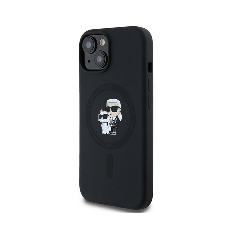 Karl Lagerfeld Silicone Karl & Choupette MagSafe - dėklas iPhone 15 Plus / 14 Plus (juodas)